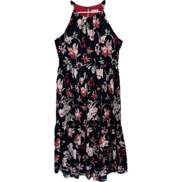 Eliza J Floral on Navy & Pink High Low Maxi Dress Women's Size XXL - Picture 2 of 15